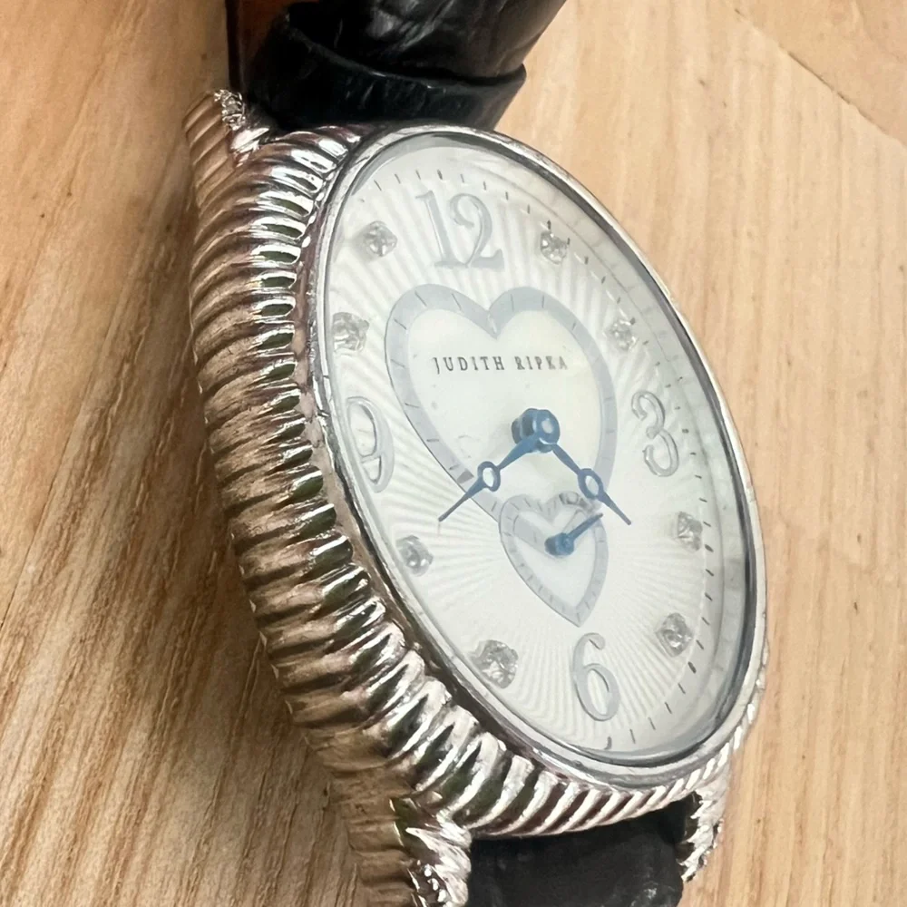 Judith Ripka Sterling Silver Diamonique Mother Of Pearl Hearts Watch NEW BATTERY